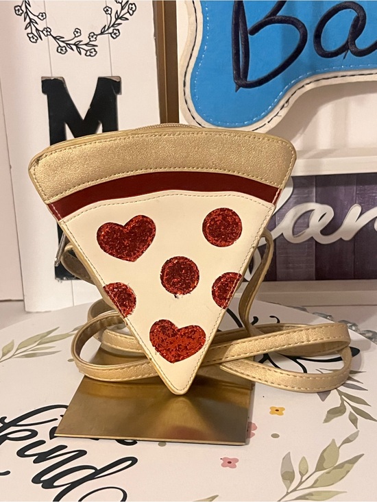 Handbags - Pizza Slice white with red dots glitter Crossbody Bag like new
